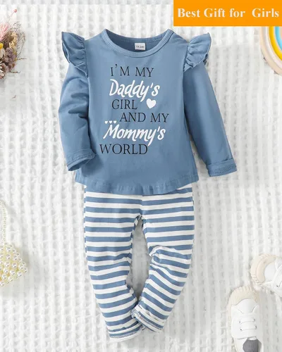 Miniatura 2 de SUNNY PIGGY Conjunto de ropa de bebé niña con volantes para bebé niña de otoño e invierno, conjunto de pantalones acampanados