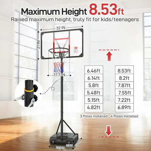 Miniatura 2 de Yohood Kids Basketball Hoop Outdoor 4.82-8.53ft Adjustable, Portable Basketball Hoops & Goals for Kids/Teenagers/Youth in Backyard/Driveway/Indoor