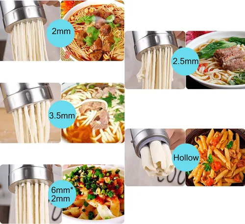 Miniatura 3 de Máquina de fideos manuales de acero inoxidable, máquina de prensa portátil para hacer pasta, herramientas de fabricación de espaguetis con 5 moldes