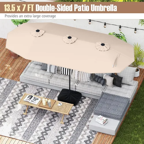 Miniatura 3 de Tangkula Sombrilla de patio de doble cara de 13 pies, sombrilla de mesa doble extragrande con manivela, base de paraguas, cerradura de seguridad