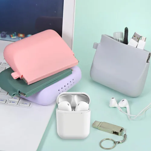Miniatura 6 de Freewindo Organizador de auriculares de silicona con cable, estuche organizador portátil de cables de datos, monedero de silicona para cambio