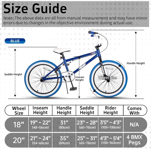 Miniatura 7 de vollsch Bicicletas BMX Freestyle de 18 y 20 pulgadas para adolescentes de 6 a 15 años de edad, niños, niñas, principiantes con palanca, varios Azul