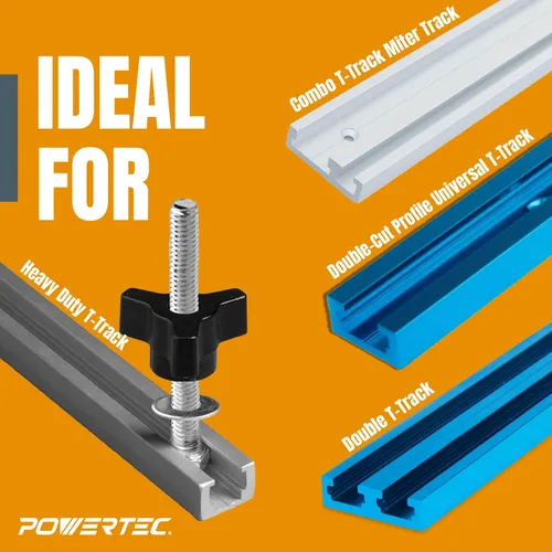 Miniatura 2 de POWERTEC 71130 Kit de Perilla de Riel en T con pernos hexagonales de 1/4-20 por 1-1/2" y arandelas, juego de 36, pernos de riel en T, accesorios
