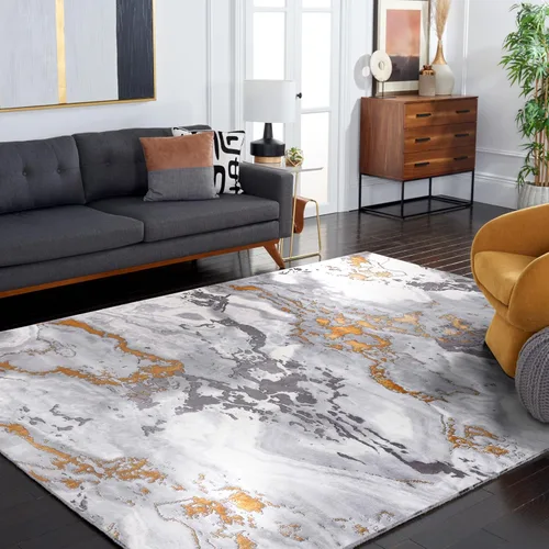 Miniatura 7 de SAFAVIEH Craft Collection - Alfombra de área de 9 x 12 pies, gris y dorado, diseño abstracto moderno, no desprende pelusa y de fácil cuidado, ideal