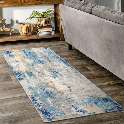 Miniatura 81 de Lahome Alfombra redonda moderna abstracta de 3 pies, color azul, lavable, de 3 x 3 pies, para cocina, entrada, suave, pequeña, antideslizante