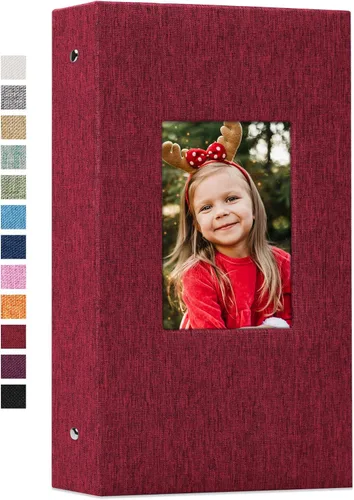 Vienrose - Álbum de fotos de lino con 300 bolsillos de 4 x 6 pulgadas, cubierta de tela, para bodas, familias, aniversarios y bebés Rojo