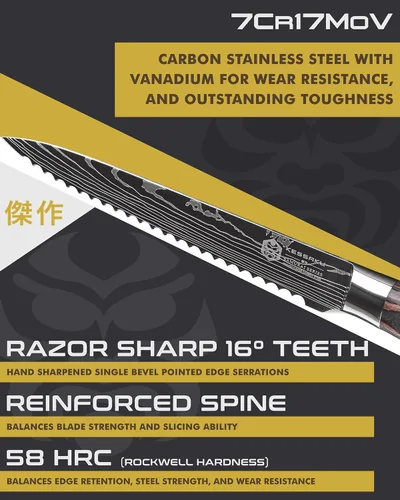 Miniatura 3 de KESSAKU Cuchillo multiusos dentado de 5.5 pulgadas - Serie Samurai - Cuchillo de cocina afilado - Acero inoxidable de alto carbono forjado 7Cr17MoV