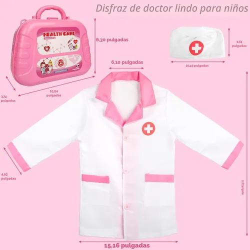 Miniatura 5 de Meland Kit de médico de juguete para niñas, juego de doctor con funda de transporte, juguete de estetoscopio y disfraz de disfraz, juego de doctor