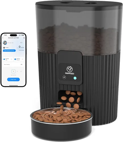 PAPIFEED Comedero automático para gatos con aplicación, dispensador de comida para gatos WiFi de 2.4 G, alimentador lento de 3 litros para alimentos