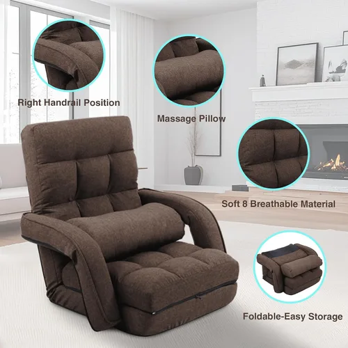 Miniatura 4 de Silla de suelo ajustable para adultos con apoyo trasero, sofá plegable de 5 posiciones con almohada, silla de juegos y meditación con tela