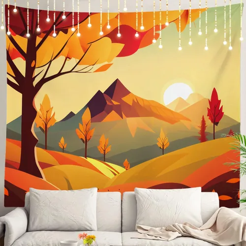 Miniatura 101 de Shrahala Tapiz de pared con paisaje de lago de otoño, bosque amarillo, para colgar en la pared, tapiz grande, decoración de fibra de poliéster