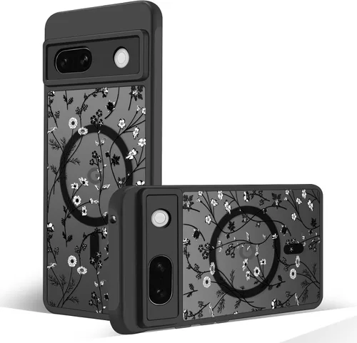 Miniatura 28 de Funda magnética para Google Pixel 10A [Compatible con MagSafe] Funda con patrón floral de flores negras para mujeres y niñas, con borde de TPU Rama