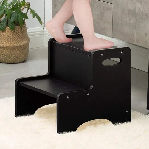 WOOD CITY Taburete escalonado para niños, taburete escalonado de madera para niños pequeños con alfombrillas antideslizantes de seguridad y asas