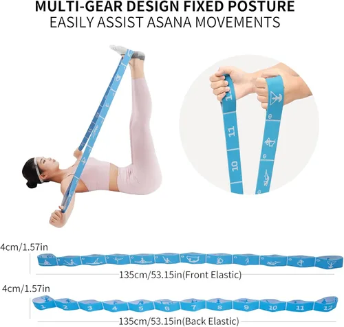 Miniatura 5 de Correa de yoga con bucles de 10/12 – Banda elástica multifuncional para pilates, danza, gimnasia, terapia física, entrenamiento de flexibilidad