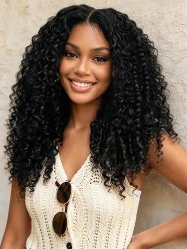 Miniatura 20 de KLAIYI Bye Bye Slip™ - Pelucas de cabello humano con encaje frontal 7x5, color marrón castaño degradado, rizado, sin pegamento, precortadas de 7 x