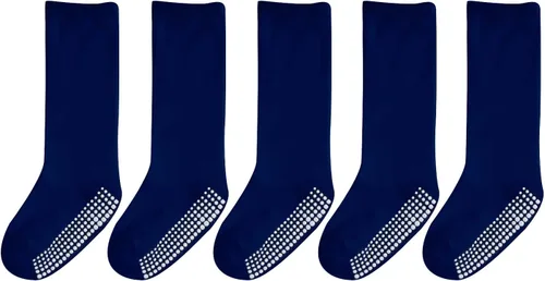 EPEIUS Calcetines altos hasta la rodilla con agarre antideslizante Toddller Athletic Stripe Team Tube Calcetines para niños y niñas, paquete de 5