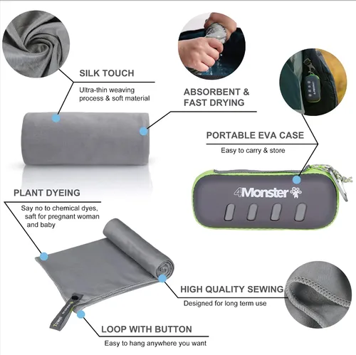 Miniatura 20 de 4Monster Toalla de camping súper absorbente, toalla de microfibra de secado rápido, ultra compacta y suave, toalla de viaje ligera para mochileros
