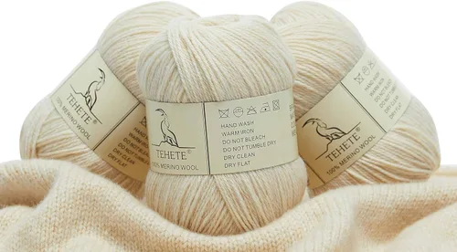 Hilo de ganchillo 100% de lana merino para tejer, 3 capas, lujoso, cálido, suave, ligero, color azul (beige)
