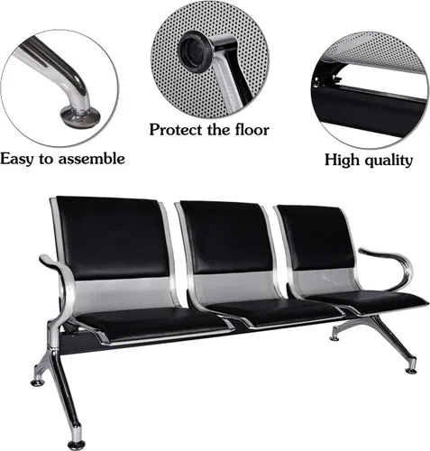 Miniatura 4 de AIIT Kinlife - Silla de recepción de 3 asientos, banco de oficina de piel sintética para sala de espera con reposabrazos, asiento de muebles