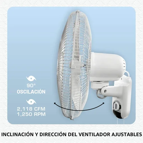 Miniatura 3 de Hurricane Ventilador de pared oscilante clásico de 16 pulgadas con 3 ajustes de velocidad, color blanco