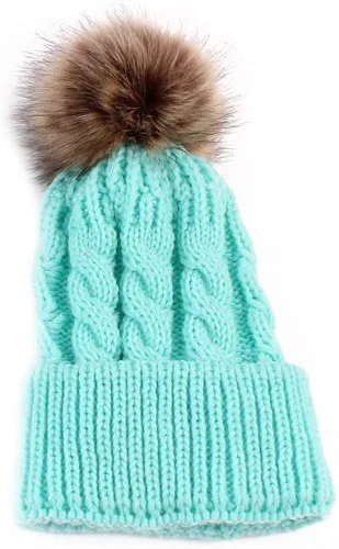 Miniatura 2 de oenbopo Baby Winter Warm Knit Hat Infant Toddler Kid Crochet Fur Hairball Beanie Cap