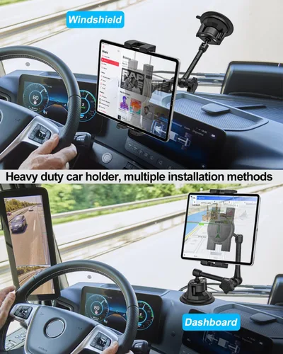 Miniatura 2 de Soporte para tablet de coche/camión para parabrisas de salpicadero, soporte de iPad de succión resistente con brazo de metal para tabletas