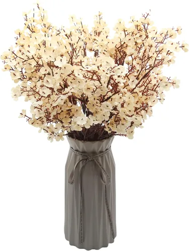 Miniatura 6 de Hananona 10 flores artificiales de aliento de bebé, flores blancas falsas de seda para decoración de primavera, boda, arreglo floral