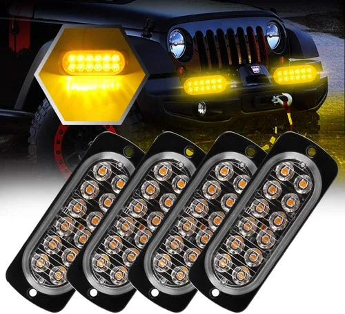 Miniatura 10 de Barra de luz estroboscópica de 4 piezas, 4 LED, ámbar, ultra delgada, con función de sincronización, para coche o camión, luz de emergencia