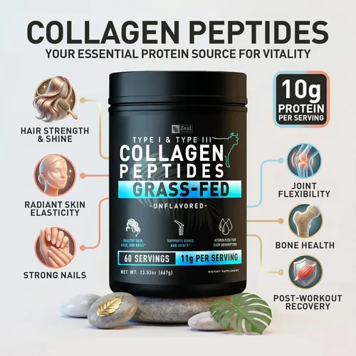 Miniatura 4 de Zeal Naturals Péptidos de colágeno hidrolizados en polvo, 0.35 onzas de proteína, colágeno alimentado con pasto para mujeres y hombres, aminoácidos
