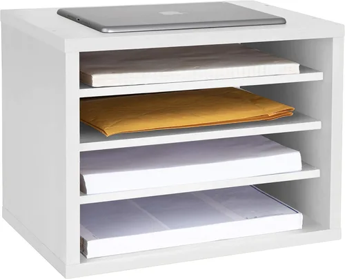 Miniatura 11 de AdirOffice Organizador de escritorio con estantes, estantes apilables de madera de 4 niveles, organizador de correo de archivos, almacenamiento