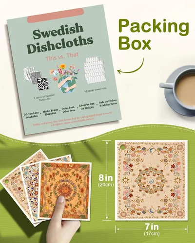 Miniatura 2 de Miss Adola 6 unidades de paños suecos para cocina - paños reutilizables para lavar platos, toallas de cocina absorbentes, lindas y divertidas, Bohemi