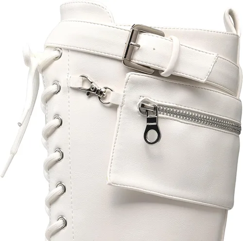Miniatura 4 de DREAM PAIRS Botas altas de combate para mujer, plataforma de equitación, con cordones, suela de orejeta, gótica, con cremallera