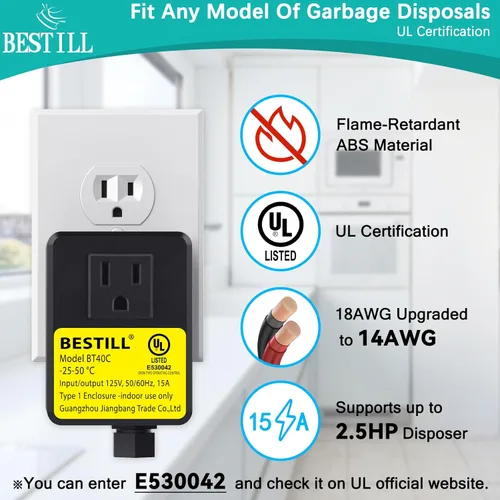 Miniatura 4 de BESTILL Kit de interruptor de aire de eliminación de basura, listado UL, botón de encendido/apagado de la parte superior del fregadero de metal