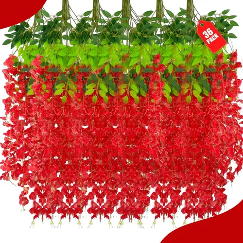 Miniatura 60 de Paquete de 12 flores colgantes de glicina rosa, flores colgantes falsas de 3.44 pies, guirnalda de glicina artificial para decoración de boda, telón