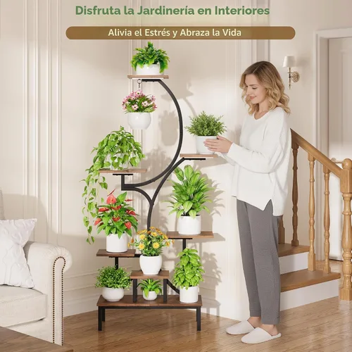 Miniatura 7 de Soporte para plantas de interior con luces de crecimiento, estante para plantas de interior de 7 niveles con base elevada y gancho para colgar