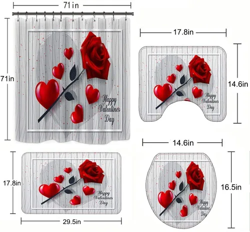 Miniatura 6 de Ochine Juego de cortinas de ducha para el día de San Valentín, cortina de ducha romántica con corazón de amor para decoración de baño