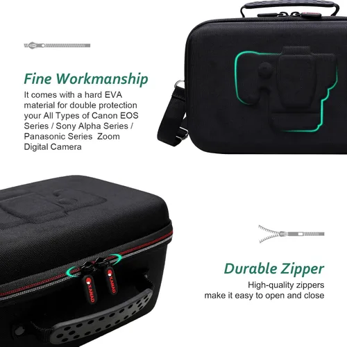 Miniatura 7 de Funda rígida para cámara Canon EOS Rebel R100/T7/R50/R6 MarkII/R50 V/R8/R10 y Nikon RED Z/ Z50 II/Z6 III/Z5 II sin espejo, para cámaras Canon Negro