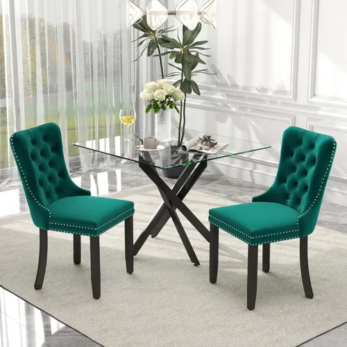 Miniatura 81 de Juego de comedor de 3 piezas con superficie de vidrio transparente, juego de comedor cuadrado minimalista moderno de 36'', juego de mesa de cocina