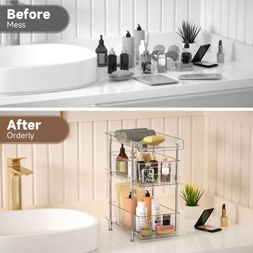 Miniatura 5 de Organizador de baño transparente de 3 niveles con divisores, organización y almacenamiento de despensa extraíble multiusos para debajo