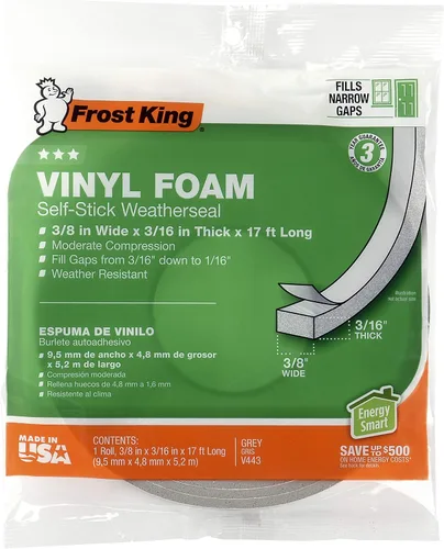 Miniatura 3 de Frost King Cinta de espuma de vinilo V443/4, 3/8 pulgadas x 3/16 pulgadas x 17 pies, gris (paquete de 4)