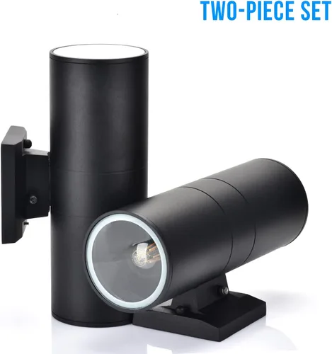 Miniatura 9 de wowlite Luces modernas de pared para exteriores, luces arriba y abajo, aplique cilíndrico de montaje en pared, negro mate, luces exteriores paquete