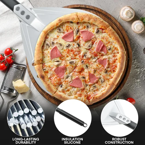 Miniatura 3 de Kit de accesorios para horno de pizza de 4 piezas, incluye cáscara de pizza perforada de 12 pulgadas, cáscara redonda de torneado de pizza de 9