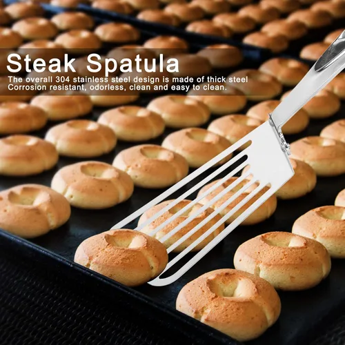 Miniatura 9 de Espátula ranurada, rebanada de carne de acero inoxidable, herramienta de cocina, espátulas de metal, utensilios de cocina para hamburguesas