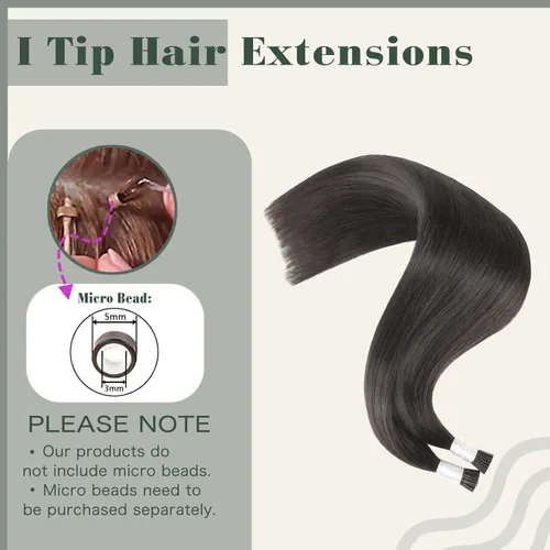Miniatura 5 de Sixstarhair Extensiones de cabello humano con queratina y sedoso, lacio, color negro, 1.76 oz/paquete, extensiones de cabello humano con punta en I