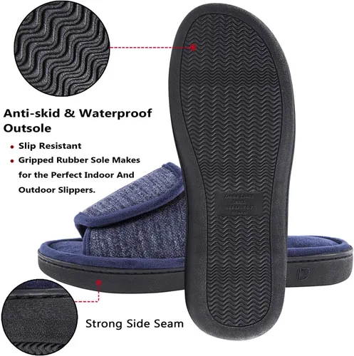 Miniatura 5 de DL Pantuflas ajustables de espuma viscoelástica para hombre, con punta abierta, cómodas para interiores y exteriores, acogedoras y transpirables