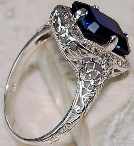 Miniatura 2 de LVSHI Enorme - Anillo de compromiso de plata 925 de tanzanita natural de 3.5 quilates con piedra natal, zafiro y esmeralda, anillo de compromiso