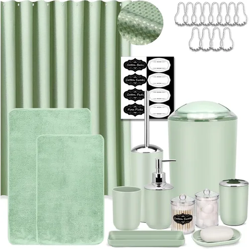 Miniatura 14 de Conjunto de Accesorios de Baño IMAVO, Juego de Baño Verde, Juego de 7 Piezas de Accesorios de Baño, Bandeja, Cepillo de Inodoro, Bote de Basura