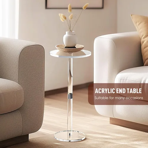 Miniatura 6 de Mesa Final Redonda de Acrílico Transparente de 9.8" - Mesa Lateral Moderna para Espacios Pequeños para Sala de Estar, Dormitorio, Oficina, Exterior