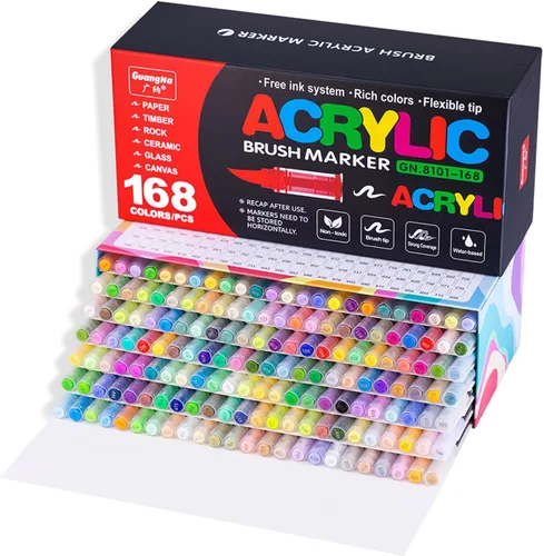 Juego de marcadores de pintura acrílica de 168 colores, punta de pincel suave, rotuladores acrílicos para pintura de roca, madera, vidrio, lienzo,