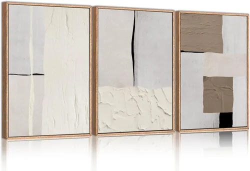 Miniatura 49 de LHIUEM Gran Arte de Pared de Lienzo Abstracto Marrón Gris Enmarcado, Decoración de Pared en Toques de Pincel Pastel, Pintura de Pared Moderna